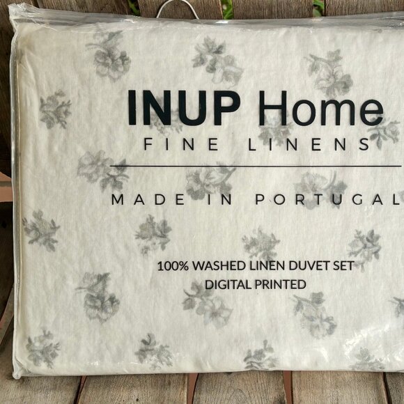 3-pc INUP HOME Floral Digital Printed Queen Size Linen Duvet Cover Set - Picture 1 of 6